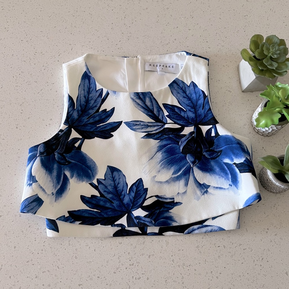 KEEPSAKE the Label White & Blue Floral Crop Top